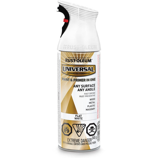 Universal® Enamel Paint & Primer In One, White, Very Flat, Aerosol Can