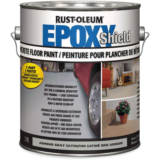 Peinture pour sols en béton EpoxyShield®, 3,78 L, à base d'eau, satinée, grise