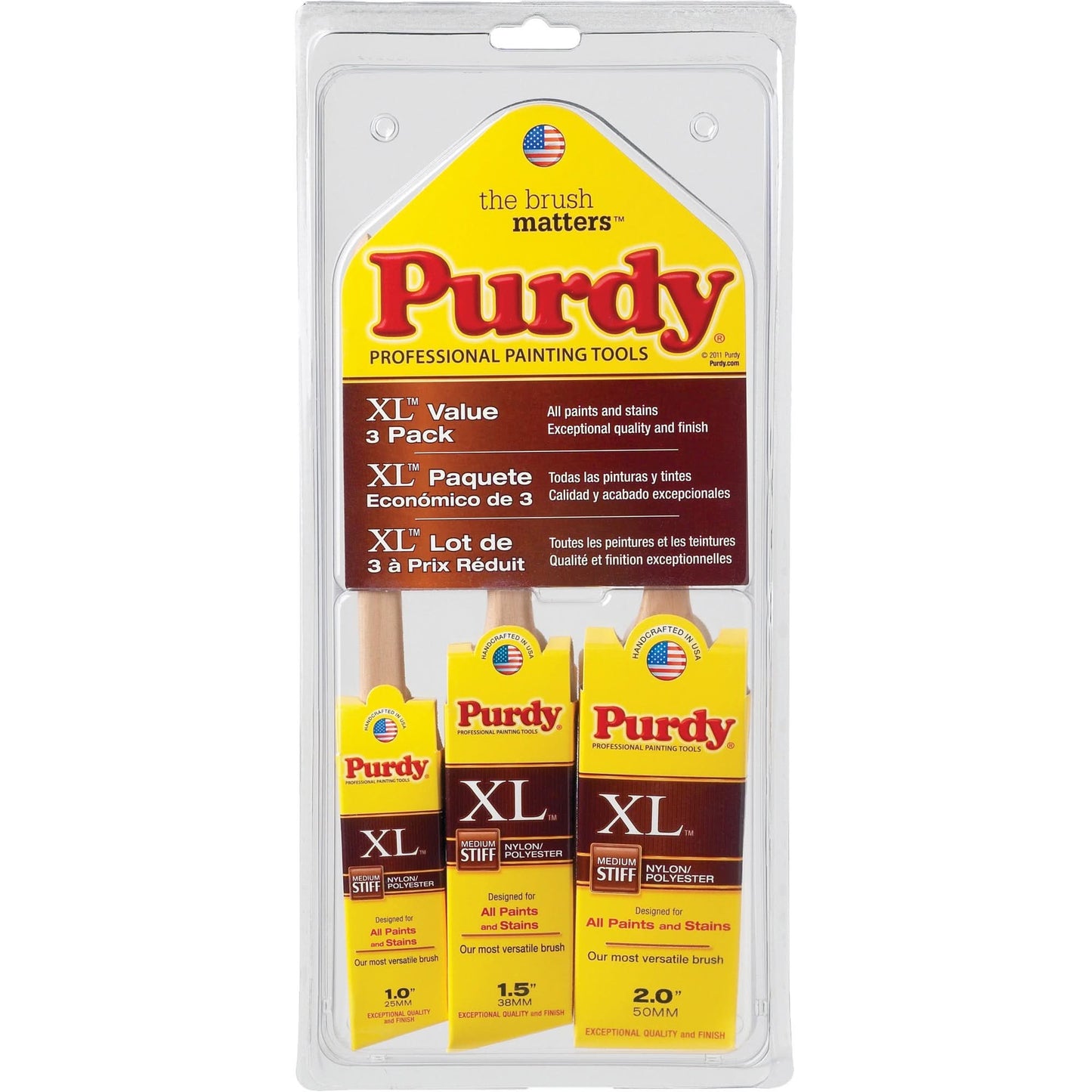 XL Paint Brush Multi-Pack, Poly/Nylon, Wood Handle