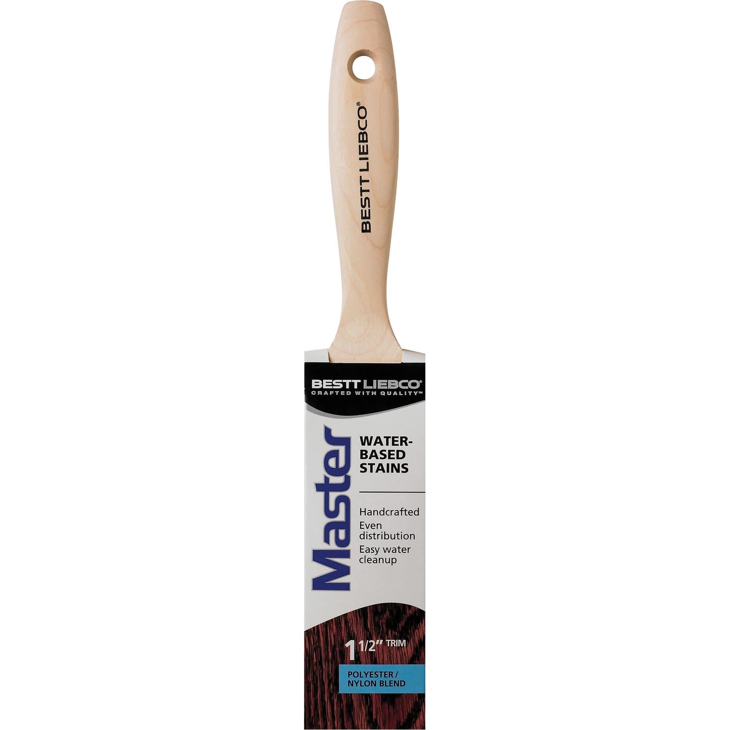 Master Water-Based Stains Trim & Angle Paint Brush, Poly/Nylon, Wood Handle, 1-1/2" Width