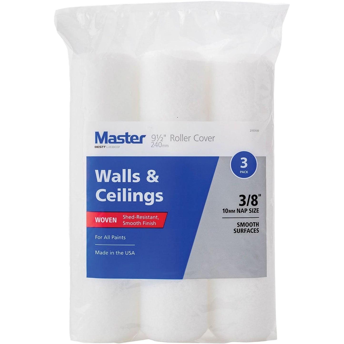 Master Standard Walls & Ceilings Paint Roller Covers, 10 mm (3/8") Nap, 240 mm (9-1/2") L