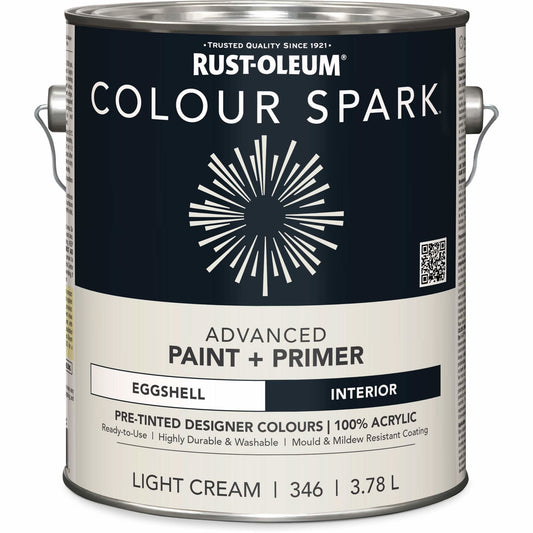 Colour Spark™ Interior Pre-Tinted Paint + Primer Wall Paint, White Cotton, Semi-Gloss, 3.78 L, Gallon