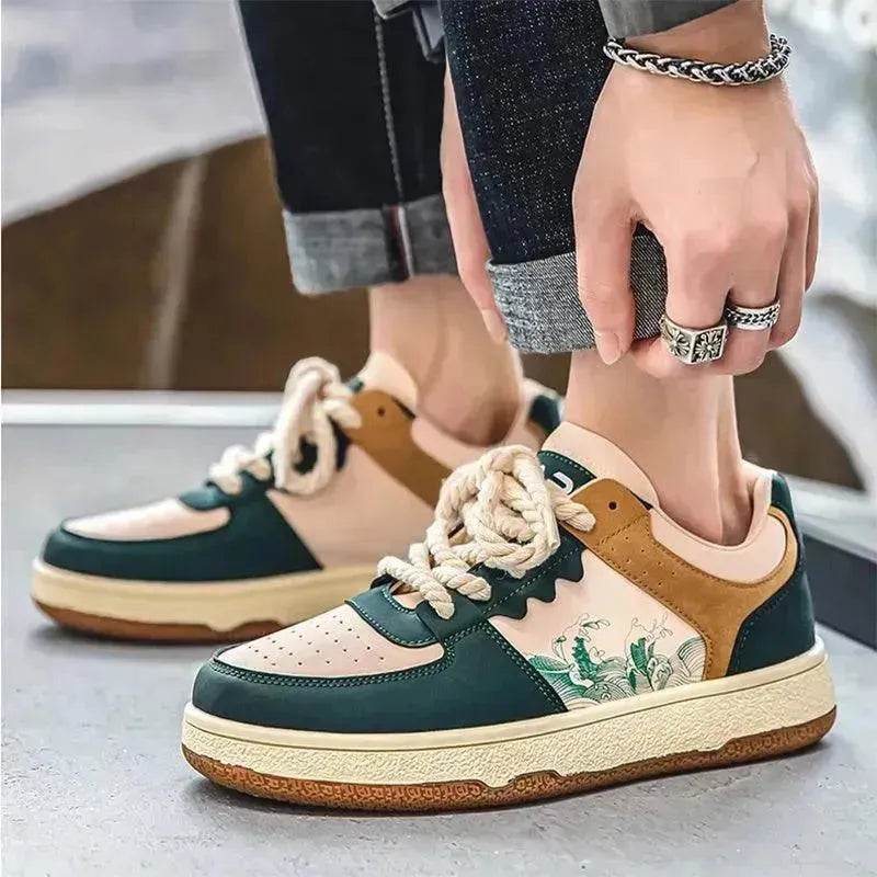 Chaussures Décontractées à Lacets pour Hommes Semelle Épaisse Souple Mode Confortable Baskets Plates Étudiant Plateforme Chaussures de Marche d'Extérieur