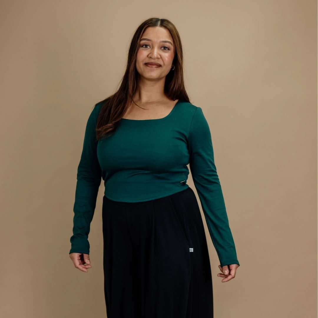 Ladies Bamboo Eva Sculpted Square Neck Crop | Black