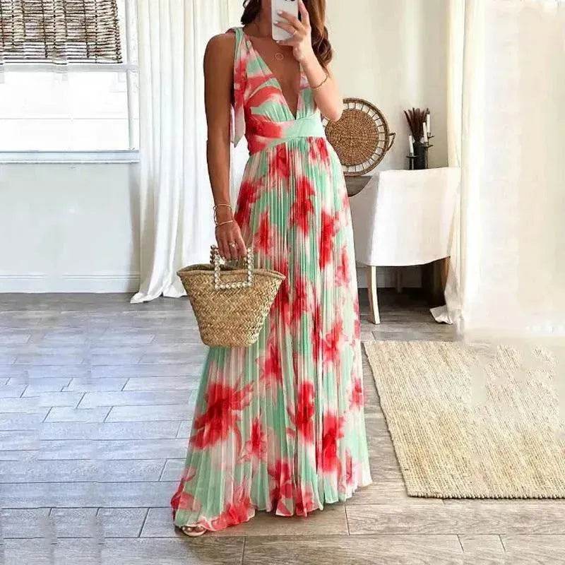 Robe Plissée Imprimée Dos Nu Lady Charming