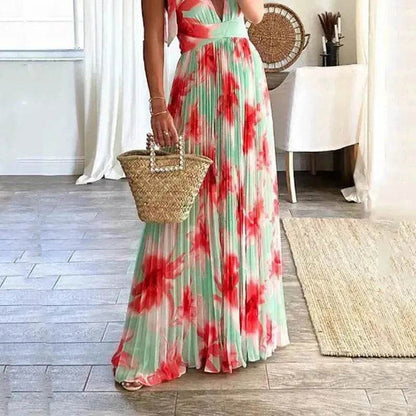 Robe Plissée Imprimée Dos Nu Lady Charming