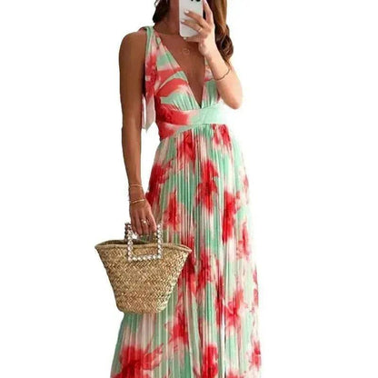 Robe Plissée Imprimée Dos Nu Lady Charming