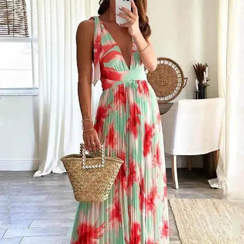 Robe Plissée Imprimée Dos Nu Lady Charming