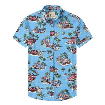 Lapel Print Thin Hawaiian Printed Shirt Men