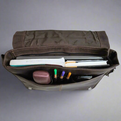 Sacoche en cuir pour ordinateur portable Greenwood. Sacoche Messager en cuir Pull-Up ciré de qualité supérieure