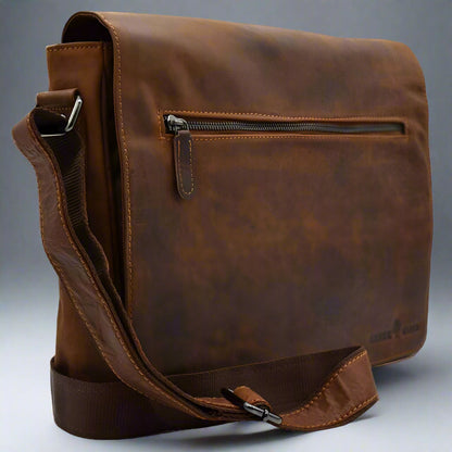 Sacoche en cuir pour ordinateur portable Greenwood. Sacoche Messager en cuir Pull-Up ciré de qualité supérieure