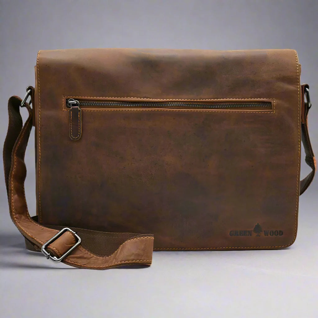 Sacoche en cuir pour ordinateur portable Greenwood. Sacoche Messager en cuir Pull-Up ciré de qualité supérieure