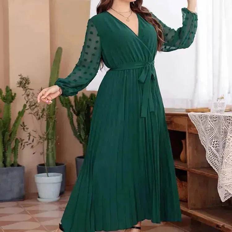 Large Size Solid Color Elastic Waist flared Abaya Dress for Turkey Middle East Women