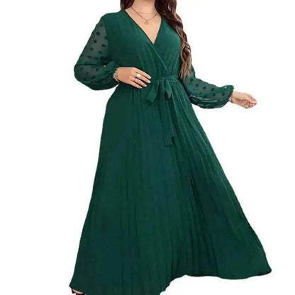 Large Size Solid Color Elastic Waist flared Abaya Dress for Turkey Middle East Women