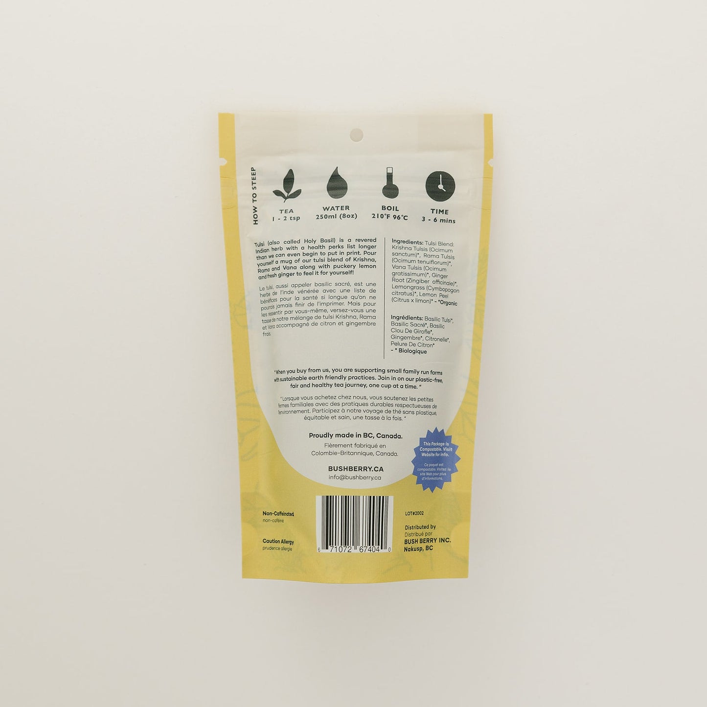 Thé biologique citron, gingembre et tulsi