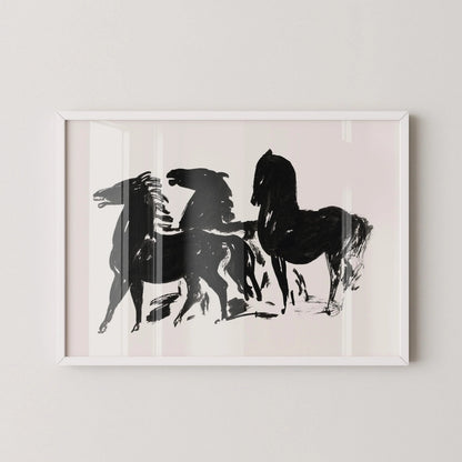Leo Gestel - Three Black Horses | Vintage Neutral Sketch Art (available handframed or unframed)