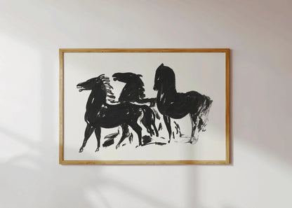 Leo Gestel - Three Black Horses | Vintage Neutral Sketch Art (available handframed or unframed)