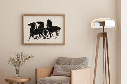 Leo Gestel - Three Black Horses | Vintage Neutral Sketch Art (available handframed or unframed)