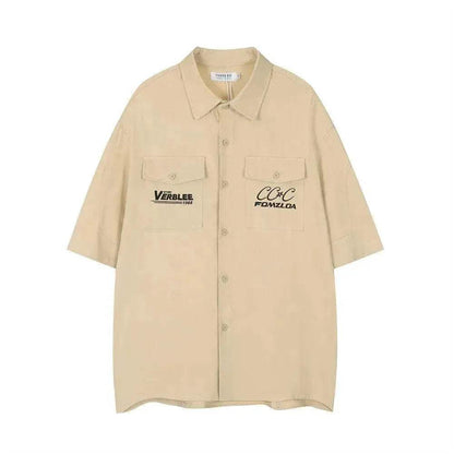 Letter Embroidered Workwear With Pocket Shirt
