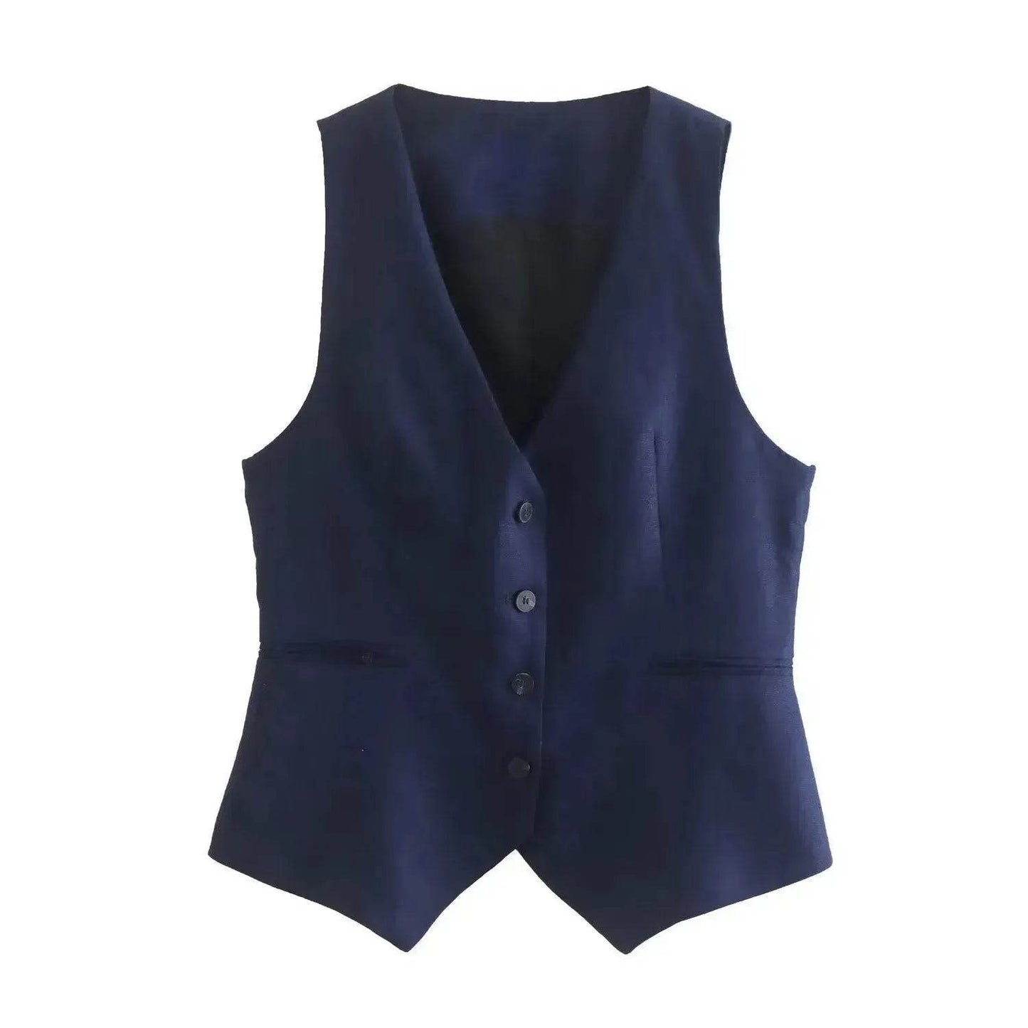 Ensemble 3 pièces de costume de bureau formel pour femmes : Blazer croisé en lin, gilet et pantalon droit