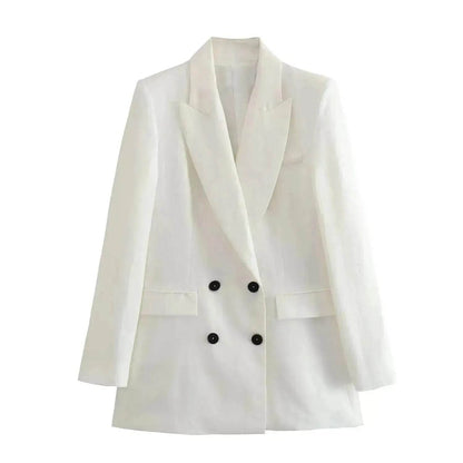 Ensemble 3 pièces de costume de bureau formel pour femmes : Blazer croisé en lin, gilet et pantalon droit