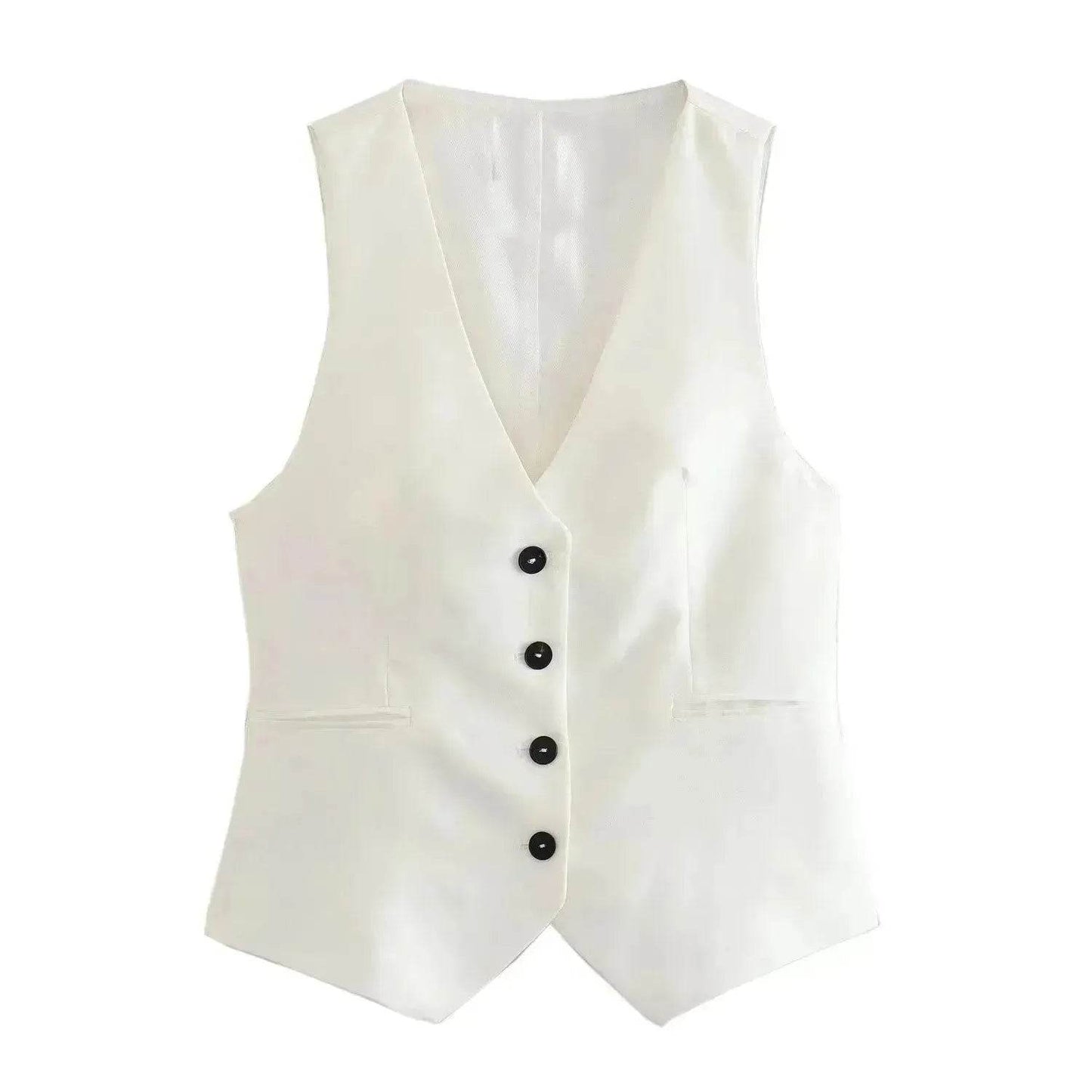 Ensemble 3 pièces de costume de bureau formel pour femmes : Blazer croisé en lin, gilet et pantalon droit