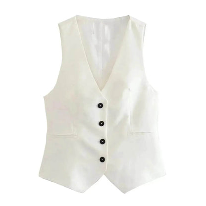 Ensemble 3 pièces de costume de bureau formel pour femmes : Blazer croisé en lin, gilet et pantalon droit