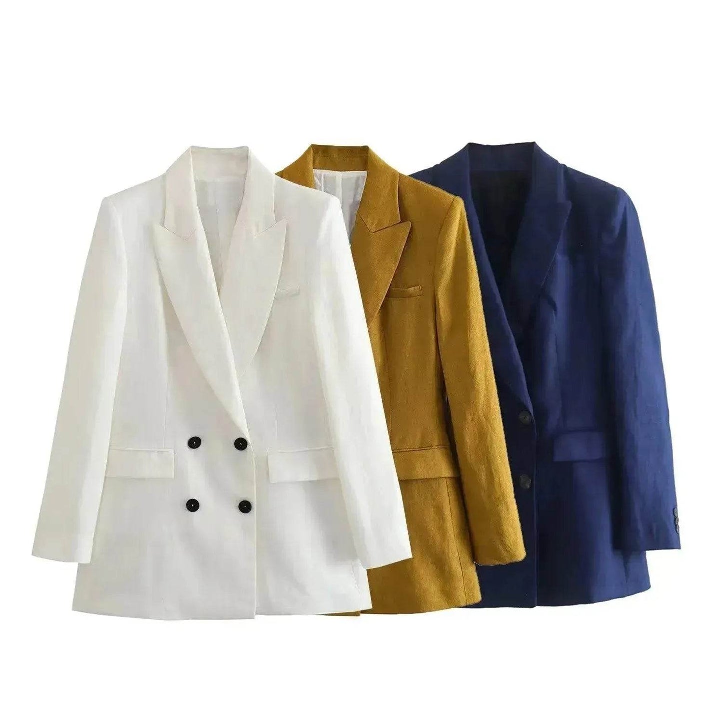 Ensemble 3 pièces de costume de bureau formel pour femmes : Blazer croisé en lin, gilet et pantalon droit