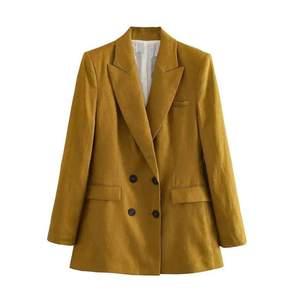 Ensemble 3 pièces de costume de bureau formel pour femmes : Blazer croisé en lin, gilet et pantalon droit