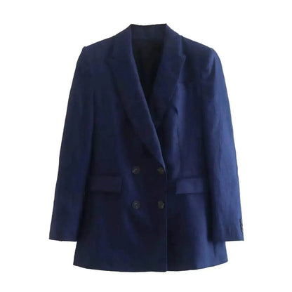 Ensemble 3 pièces de costume de bureau formel pour femmes : Blazer croisé en lin, gilet et pantalon droit