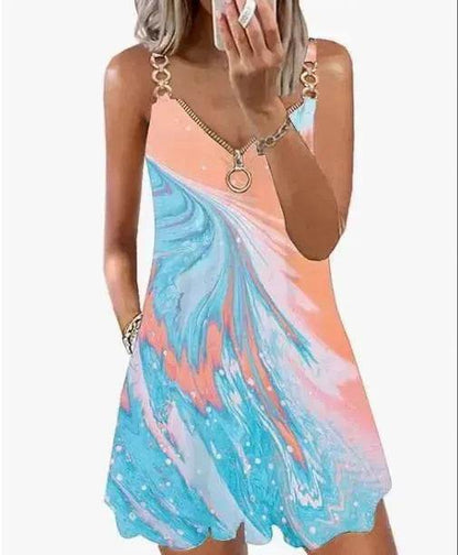 Loose Sleeveless Sling Summer Beach Printed Floral Mini Dress