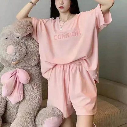 T-shirt ample amincissant à manches courtes Short taille haute à jambes larges