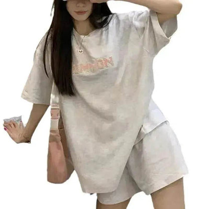 T-shirt ample amincissant à manches courtes Short taille haute à jambes larges