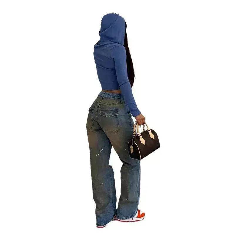 Pantalon en jean pour femme, coupe droite ample, style streetwear