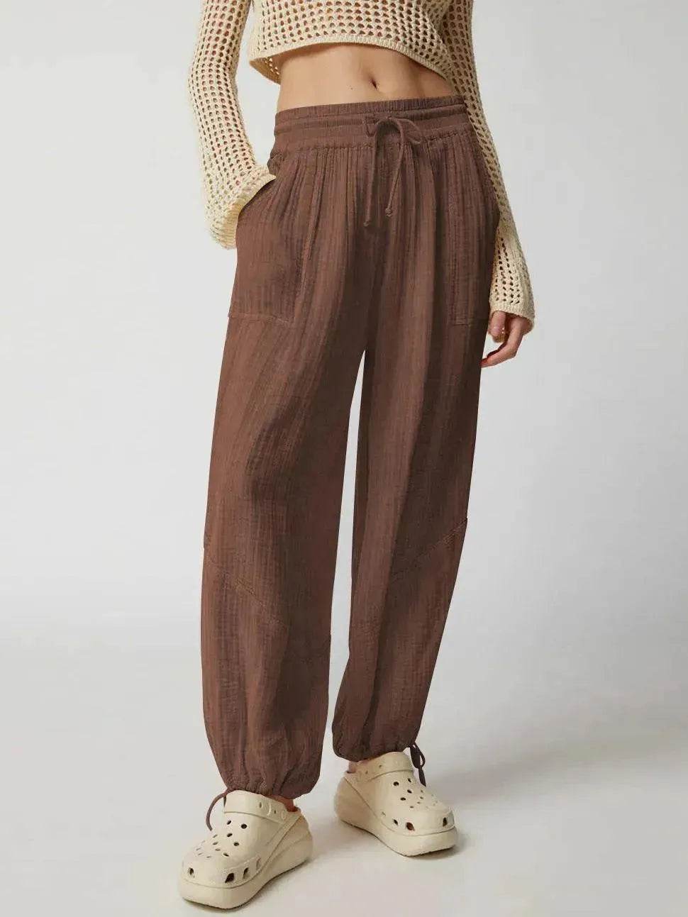 Loose Wide Leg Pants Women Drawstring Leggings Trousers