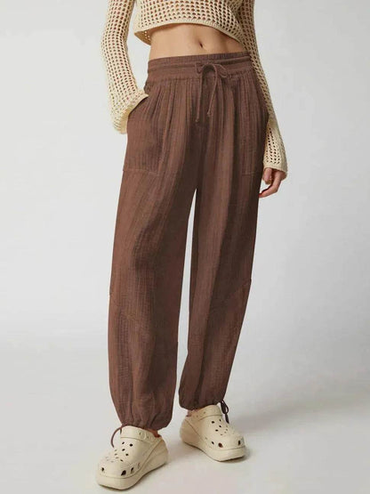 Loose Wide Leg Pants Women Drawstring Leggings Trousers