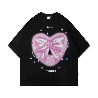 Love Heart Bow Tie Printed Short Sleeve