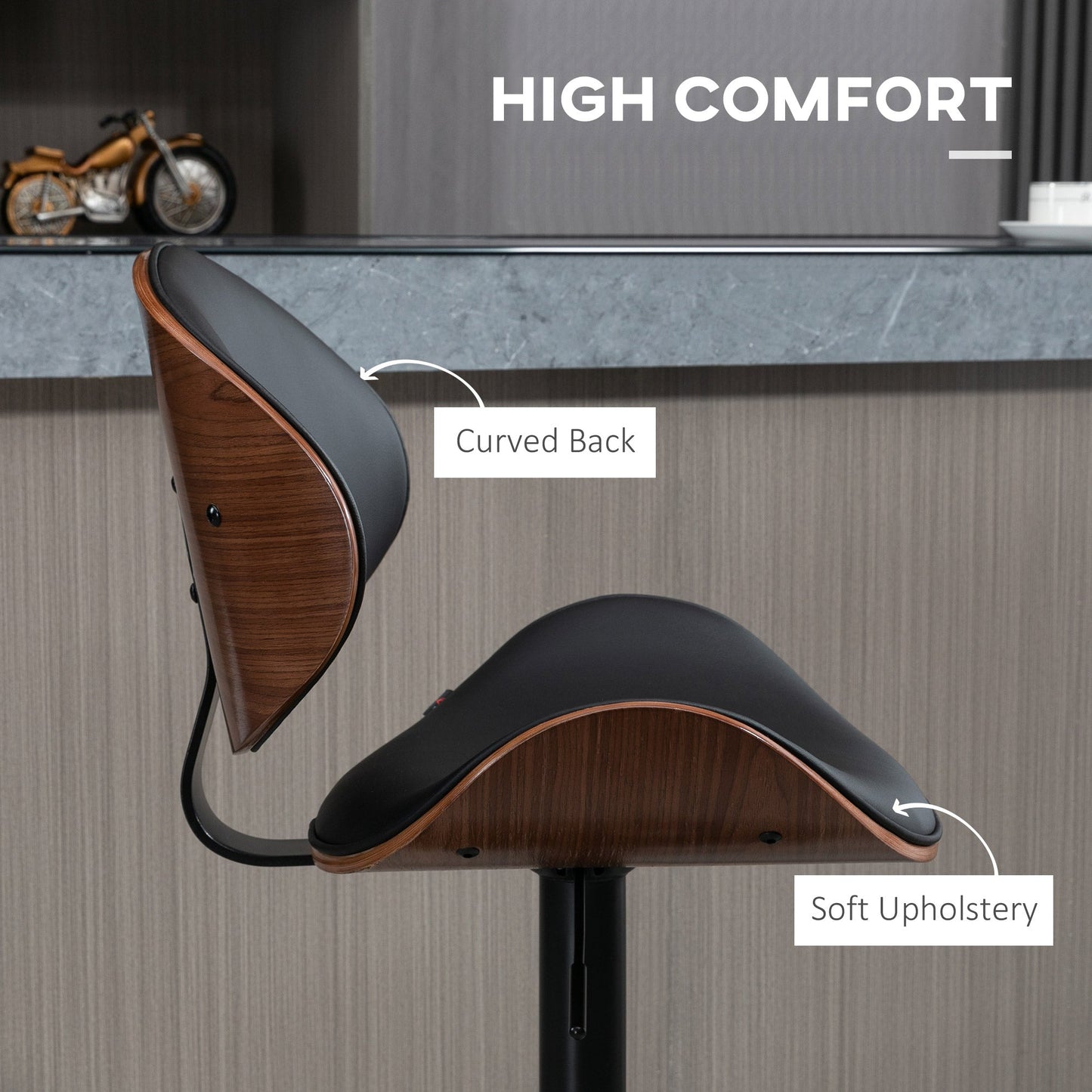 Alpine Modern Adjustable Counter/Bar Stools with Swivel Seat-Set of 2-Black