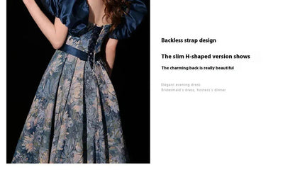 Robe de soirée bustier bleue style tableau princesse luxueuse avec jupe en forme de bol