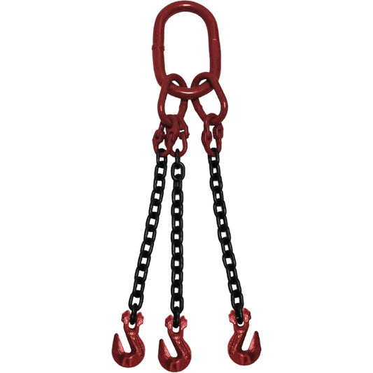 Élingue chaîne, Grade 100, trois brins, anneau de tête et crocs de raccourcissement, 3/8" x 10'