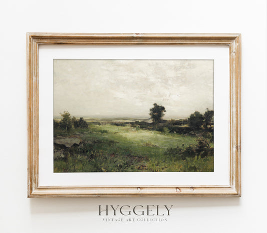 Impression d'art paysager vert sourd vintage L0157