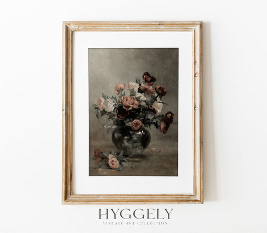 Impression d'art florale vintage et sombre en vase S0207