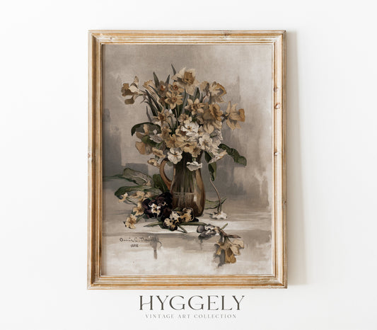 Impression d'art nature morte vase floral vintage S0206