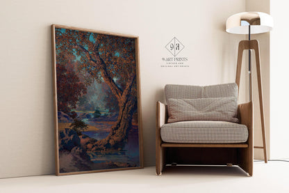 Maxfield Parrish - Autumn Brook | Colorful Maximalist American Classic Art (available handframed or unframed)
