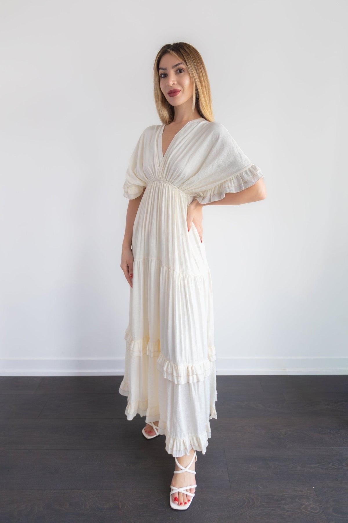 Robe longue fluide à volants
