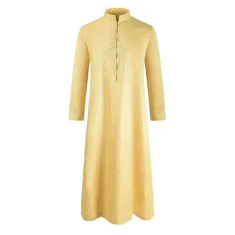 Robe Homme Tendance et Élégante Couleur Unie Brodé Moyen-Orient Arabe Robe de Commerce Extérieur à Manches Longues Djellaba Marocaine Homme