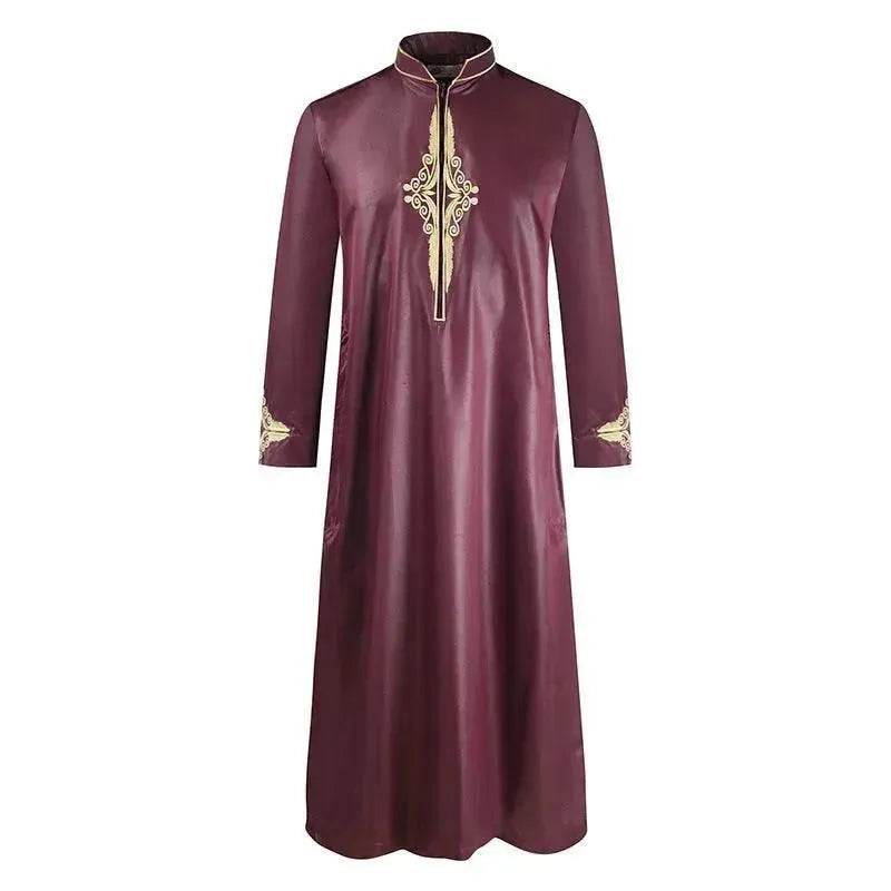 Robe Homme Tendance et Élégante Couleur Unie Brodé Moyen-Orient Arabe Robe de Commerce Extérieur à Manches Longues Djellaba Marocaine Homme