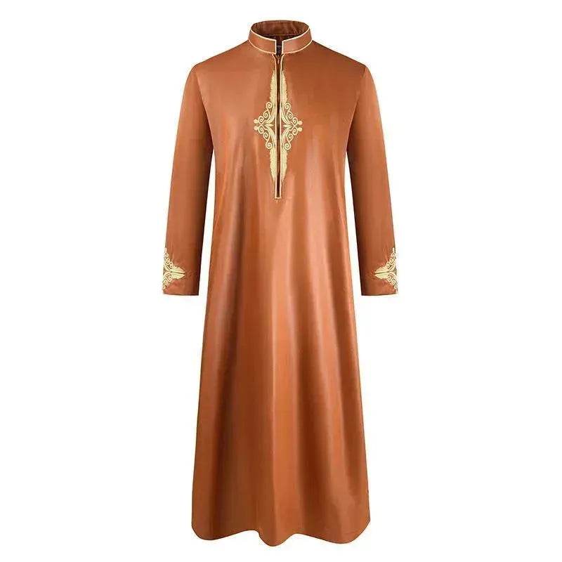 Robe Homme Tendance et Élégante Couleur Unie Brodé Moyen-Orient Arabe Robe de Commerce Extérieur à Manches Longues Djellaba Marocaine Homme