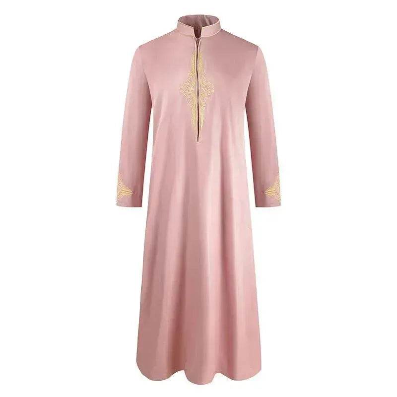 Robe Homme Tendance et Élégante Couleur Unie Brodé Moyen-Orient Arabe Robe de Commerce Extérieur à Manches Longues Djellaba Marocaine Homme