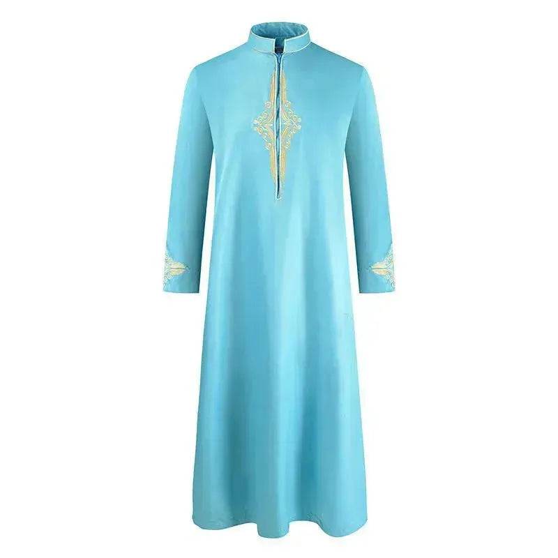 Robe Homme Tendance et Élégante Couleur Unie Brodé Moyen-Orient Arabe Robe de Commerce Extérieur à Manches Longues Djellaba Marocaine Homme
